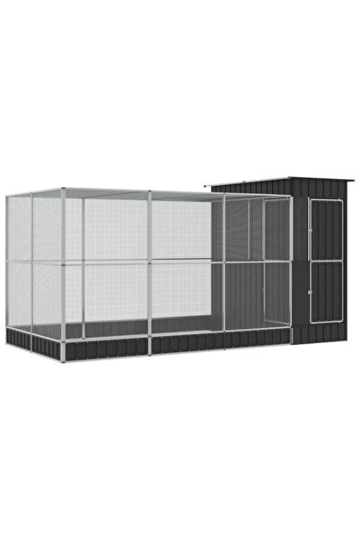 vidaxl Volieră argintie cu extensie 416 x 203 x 216 cm Oțel