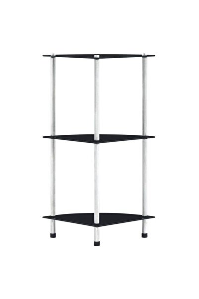 vidaxl Etajeră cu 3 niveluri, Negru, 30 x 30 x 67 cm, Sticlă securizată