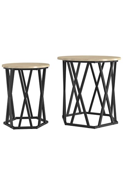 vidaxl Masă de cafea 2 pcs Stejar Sonoma Lemn ingineresc și oțel