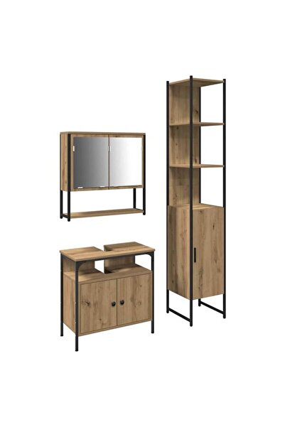 vidaxl Set mobilier baie cu raft 3 piese Stejar Artizanal