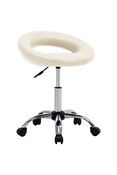 vidaxl Scaun de bucătărie pivotant, crem, piele
