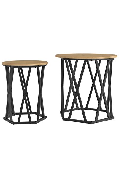 vidaxl Masă de cafea 2 pcs Stejar Artizanal Lemn ingineresc și oțel