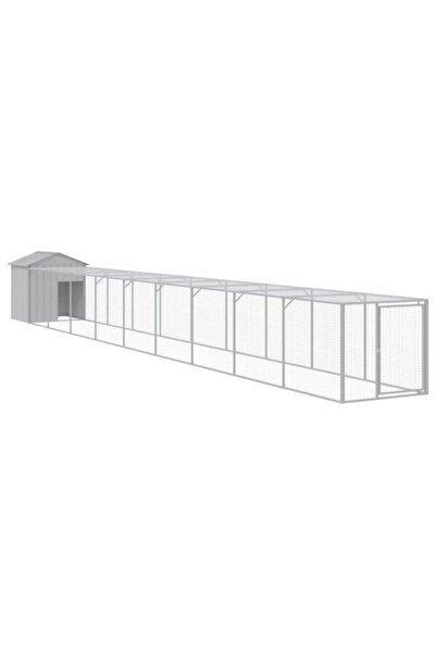 vidaxl Coteț de găini cu țarc extensibil gri deschis 117 x 1017 x 123 cm oțel...