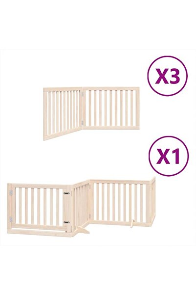vidaxl Barieră pliabilă pentru câini cu ușă, 10 panouri, 800 cm, lemn de plop