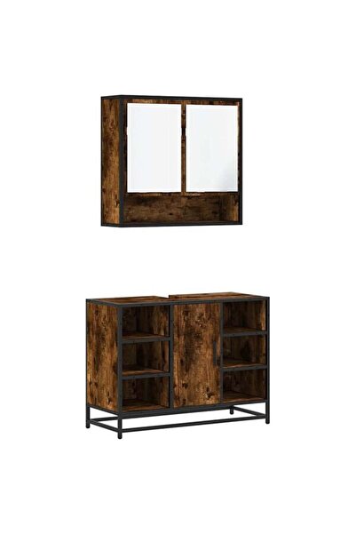 vidaxl Set mobilier de baie, 2 piese, stejar afumat, lemn prelucrat