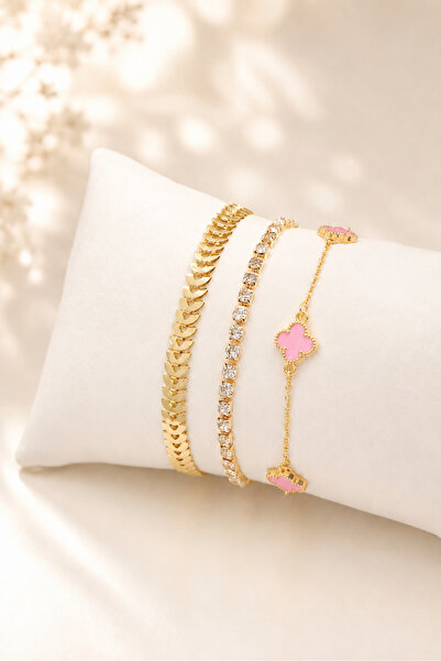 Crc Bijuteri Stylish Design Zircon Stone 3-Piece Women's Bracelet Set