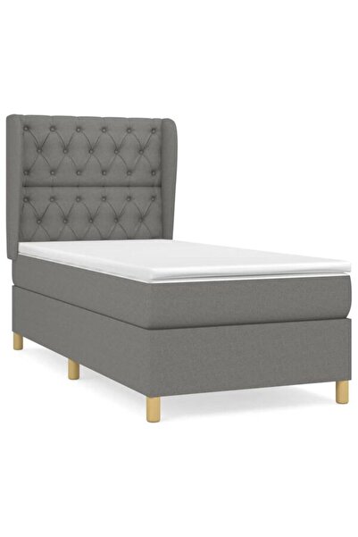 vidaxl Pat box spring cu saltea, gri închis, 80 x 200 cm, textil