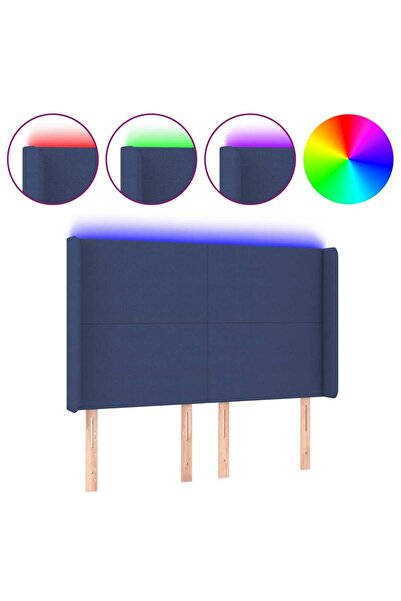 vidaxl Tăblie de pat cu LED, albastru, 147x16x118/128 cm, textil