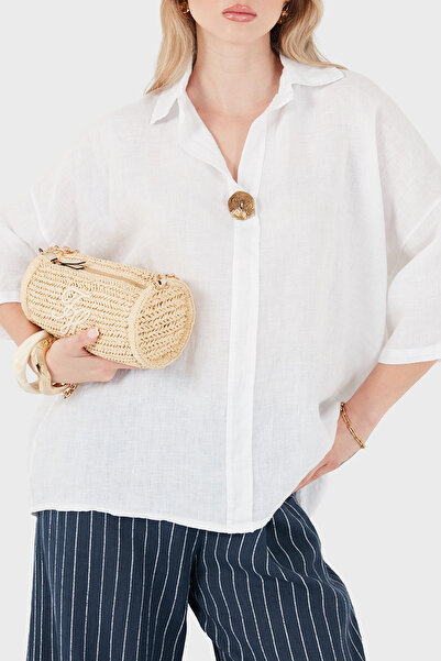 Via Dante Truvakar Cufflink Detailed Linen Blouse Bluz 6617