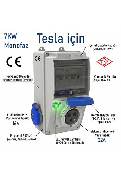 ReparAuto Tesla Blue Mavi Adaptör Uyumlu Taşınabilir Elektrikli Araç Şarj Cih...