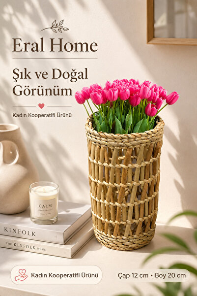 SS ERAL KOOP Decorative Nordic Handmade Natural Wicker Vase 12 X 20 cm