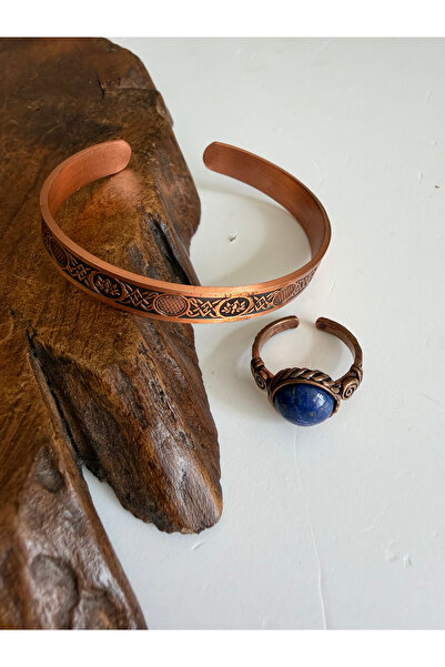 Rupen Kraft Natural Lapis Stone 100% Pure Copper Bracelet and Ring Combinatio...