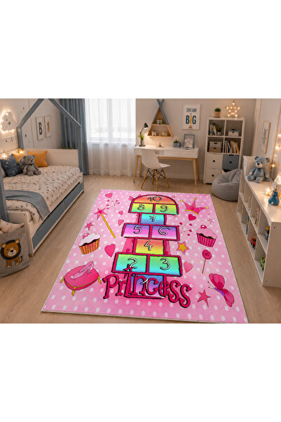 Genel Markalar Venüs Carpet Prenses Seksek Desenli Çocuk Odası Halısı Dijital...