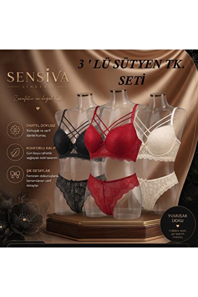 sensiva lingerie طقم حمالات صدر مكون من 3 قطع، مزود بحشوة ورباط متقاطع، مريح ...