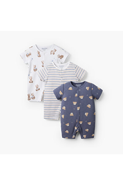 Juniors Pack of 3 Round Neck Short Sleeves Romper with Bear Print