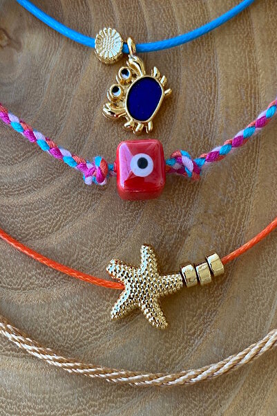 Shepidi 4-Piece Set of Adjustable Anklets with Starfish and Crab Beads