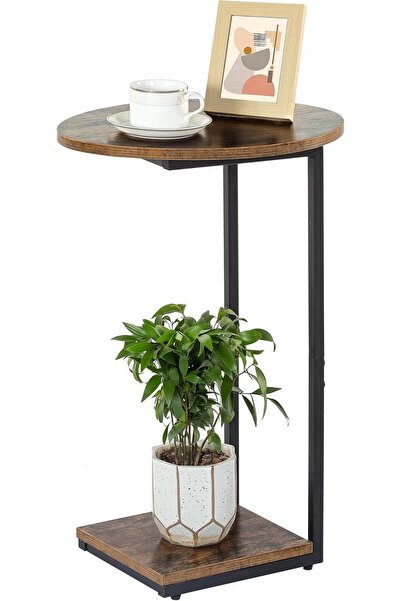 horoof home Compact C-Table End Table, 40x30x60 cm, Modern brown Wooden Side ...
