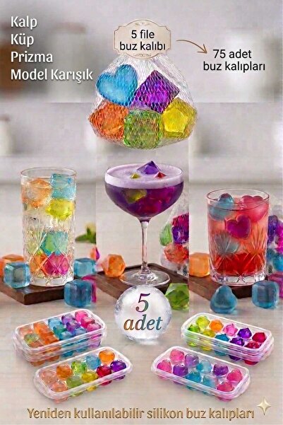Funny Life 5 Colorful Practical Mesh Ice Set - Silicone Ice Cubes-Heart-Cube-...