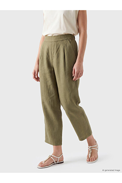 LC Waikiki Elastic waist 100% linen women's pleated pants