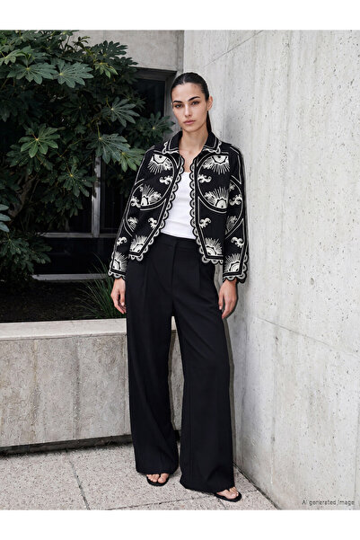 LC Waikiki Shirt Collar Embroidered Women's Jacket