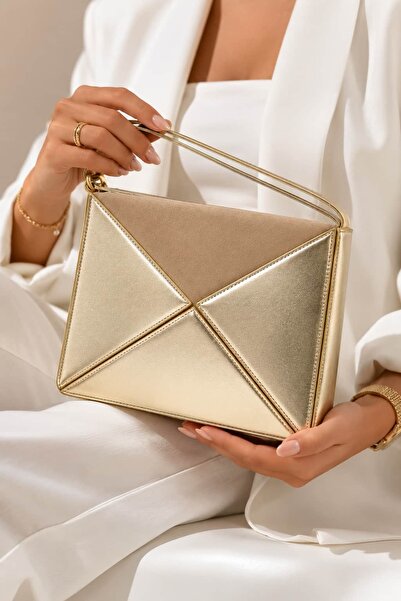 LikeMoon Women's Bag Special Design Geometric Detailed Patent Leather Hand an...