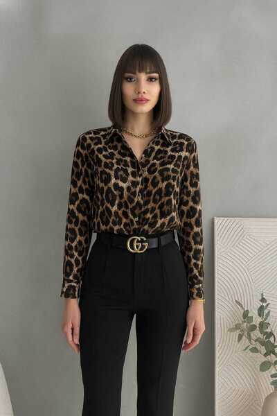 Maison La Femme Cămașă cu mânecă lungă cu imprimeu leopard pentru femei