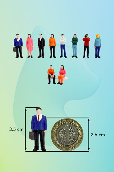 aysluka Renkli Maket İnsan, Minyatür İnsan Figürü 1/50 Ölçek 3.5cm - 10 Adet