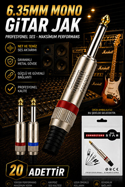 IRONSTAR 20 bucăți mufă mono de 6,35 mm / mufă mono tată de 6,35 mm / mufă ja...