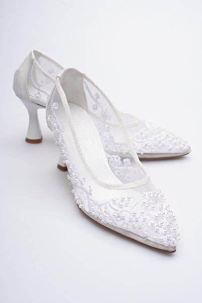 Egepass Zafi̇ra Beaded Embroidered Lace Stiletto Women's Evening Dress Shoes