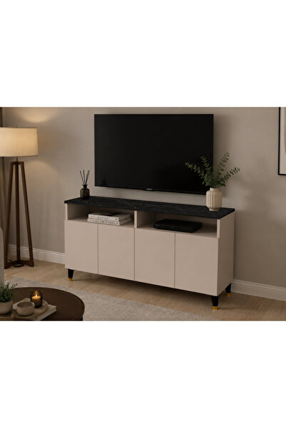 MOBİLİQUE Yamaç Modern TV Ünitesi 4 Kapaklı Ayaklı Televizyon Dolabı Salon Mo...