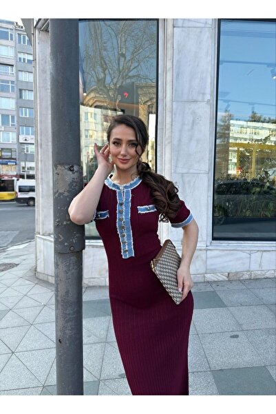Abir Kadın Şık Jean Detaylı Düğmeli Uzun Elbise Yeni sezon (S/M)