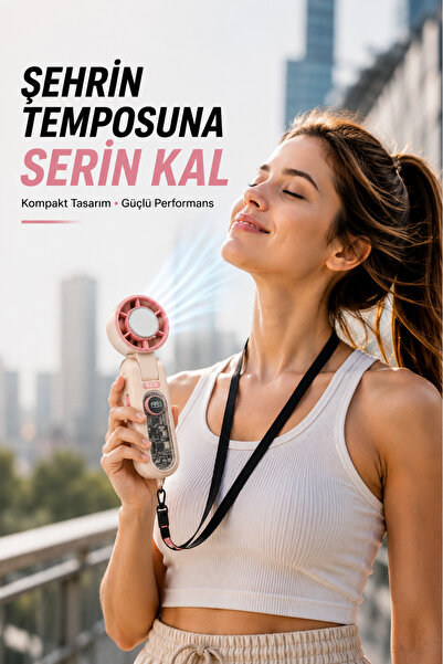 Yussraw Premium Turbo Buz Soğutmalı El Fanı 199 Kademe Ayarlı Askı İpli 3000- mAh Taşınabilir Soğutucu Fan