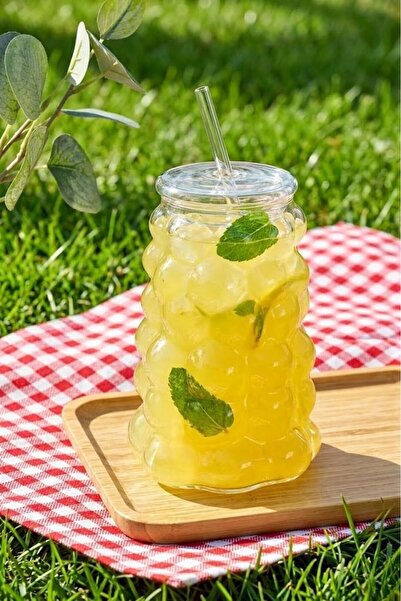 Lumevia Mien Üzüm Desen Bubble Borosilikat Cam Pipetli Bardak 1 Litre