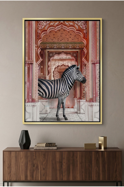 Jasmine Art Zebra in an Indian Palace Abstract Wall Art | Framed Canvas Print...