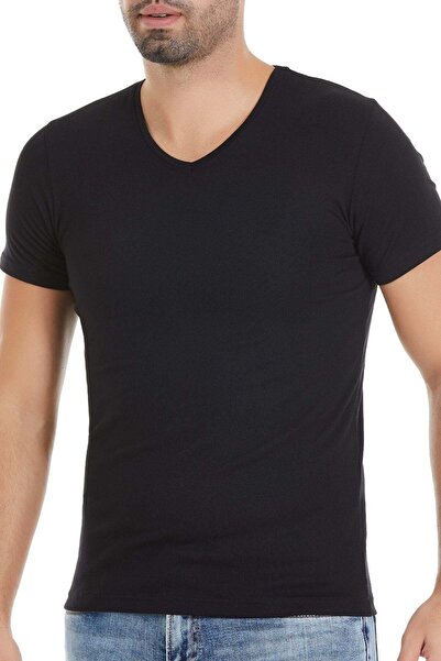 YILDIZ Modal V-Neck Men's T-Shirt Black