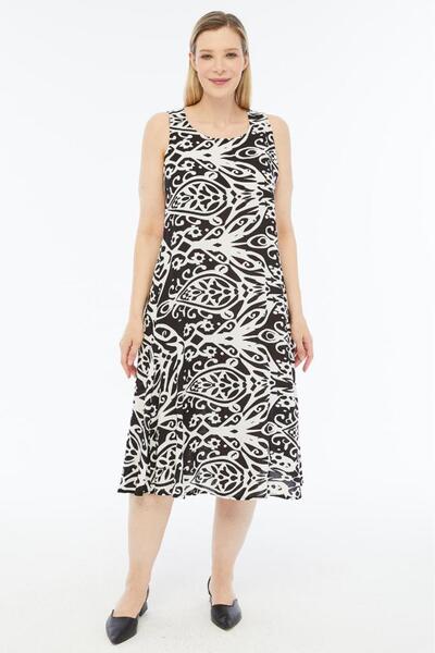 Sedef Moda Evi Fashion |   Plus Size Black and White Ethnic Patterned Summer ...