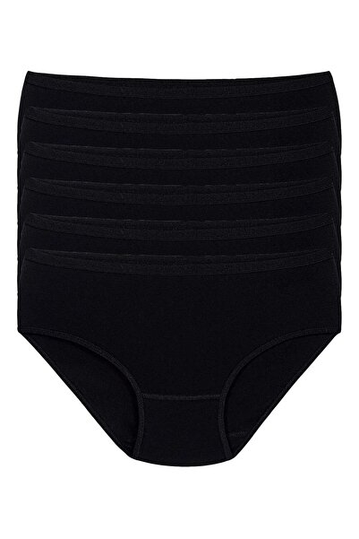 YILDIZ Ribana Biyeli Bato Women's High Waist Panties Black 100% Cotton Pack of 6