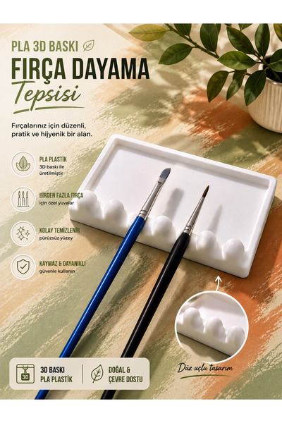 SYLVA CONCEPT PLA 3D Baskı 6 Bölmeli Fırça Dayama Tepsisi – Boya ve Hobi Düze...