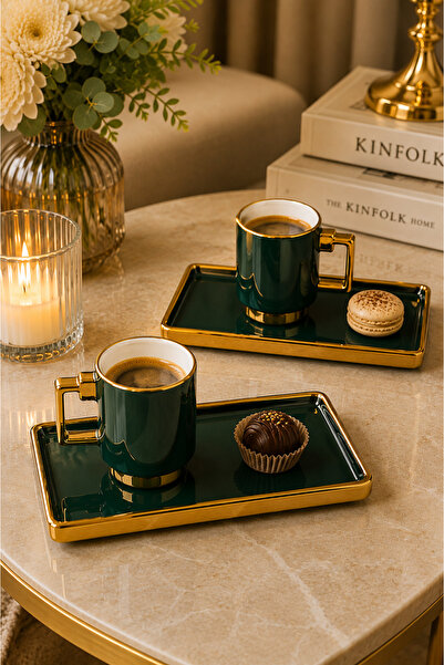 RASHA COLLECTION 2-Person Coffee Presentation Cup Set with Gold Detailing
