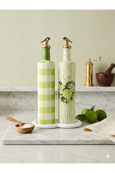 Mes Reves Large Size Set of 2 Glass Oil and Vinegar Bottles Set 750 ml - Hand...