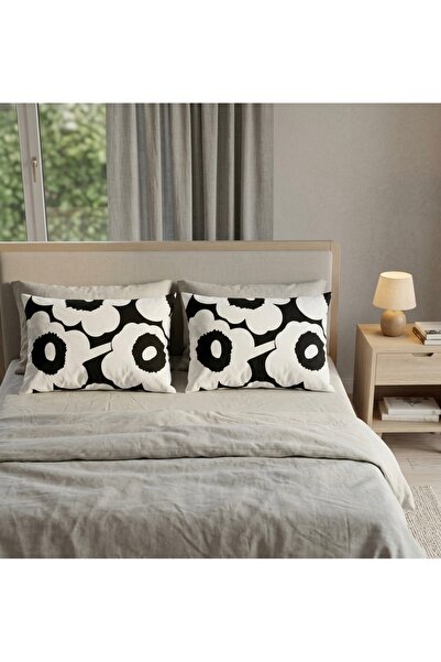 Taç Marimekko Desen Yastık Kılıfı 2 li Siyah beyaz