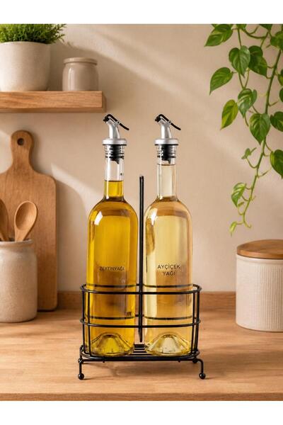 dnshome Cremma 2-Piece Oil Pot Set with Stand, Labeled 750 ml Oil Pot Set, Black