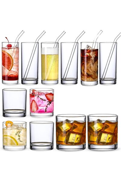 EXRP Drinking Glasses Set of 12 Glass Tumblers. 300ml Glasses and 200ml Glass...