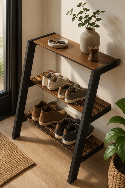 Bel&Co Home Masif Çam Ahşap Ayakkabılık Üst Raflı 3 Katlı Antre Giriş Holü Ay...