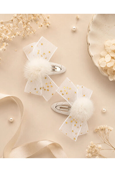 chipiques Set of 2 Gold Star Printed Pompom Bow Snap Buckles