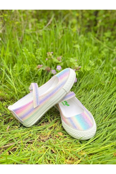 NeSe Shoes Orthopedic Girl's Ballerinas, Rainbow Patterned Ballerinas with Sneaker Sole
