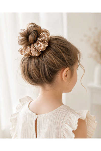 chipiques Scrunchie din tul strălucitor cu paiete de culoare aurie