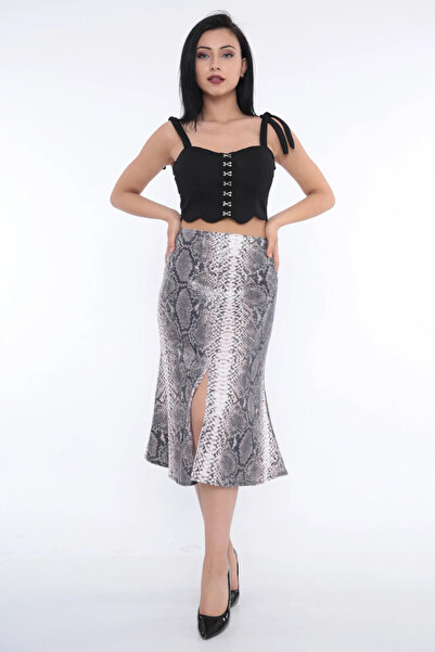 FIRST STYLE Elegant Turkish Sequin Skirt with a Leopard Print Design and a Fl...