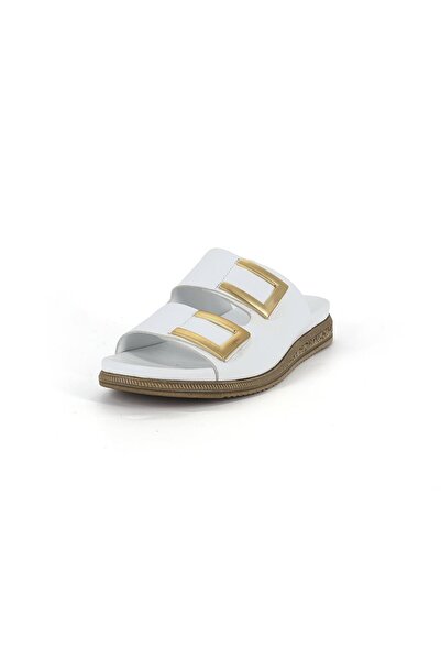 Mammamia D26Yt-1695 White Genuine Leather Full Orthopedic Women's Slippers