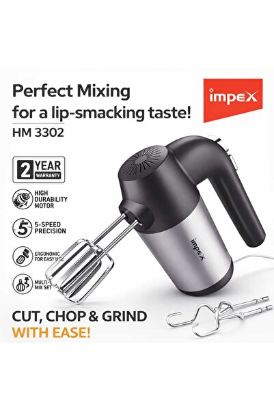 IMPEX Hand Mixer HM3302 5 Speed Electric Beater Kitchen Mixer